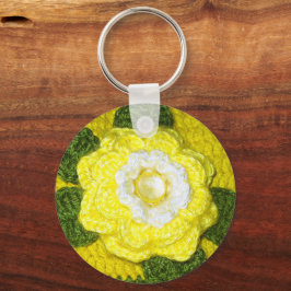 Chaveiro Impressão de Crochet Verde Rosa Amarelo Brilhante