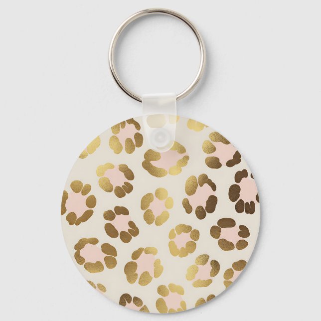Chaveiro Impressão de leopardo dourado e rosa pastel Chic A (Frente)