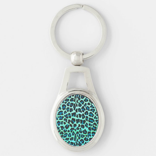 Chaveiro Impressão de Leopardo Negro e Teal (Frente)