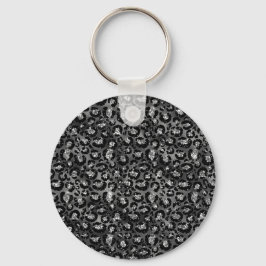 Chaveiro Impressão de Leopardo Preto e Cinza Prata