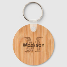 Chaveiro impressão de madeira de bambu, castanho-claro lega