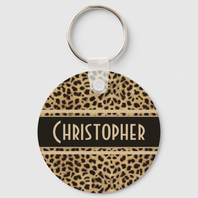 Chaveiro Impressão de pele da mancha-leopardo personalizada (Frente)