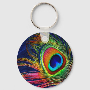 Chaveiro Impressão de Pena de Pavão Colorida