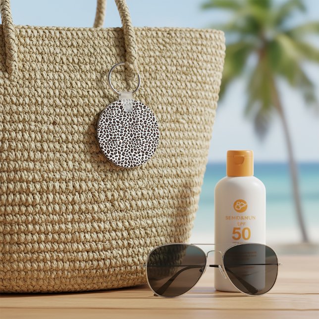 Chaveiro Impressão Leopardo Branco (White Leopard Print Keychain)