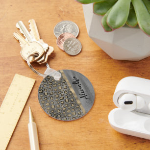 Chaveiro Impressão Leopardo brilhante em Cinzas brilhantes