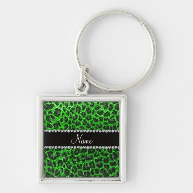Chaveiro Impressão leopardo com brilho de verde limão de no (Frente)