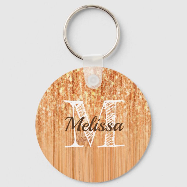 Chaveiro Impressão Monograma de madeira de bambu, ligeirame (Frente)