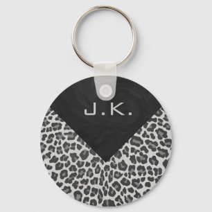 Chaveiro Impressão preto e branco do leopardo do monograma