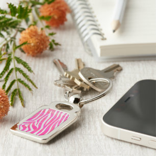 Chaveiro Impressão quente de rosa da zebra e branco