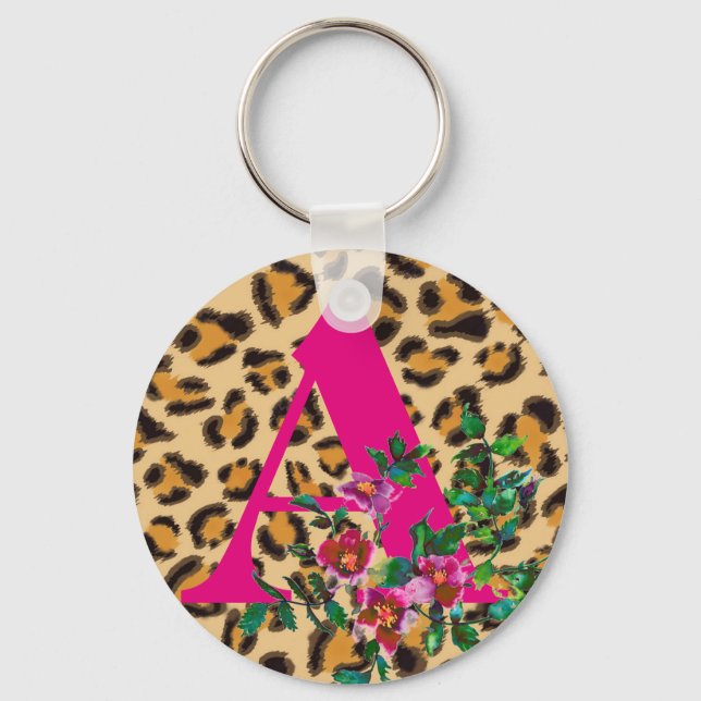 Chaveiro Impressão Rosa-leopardo-da-safena - monograma (Frente)