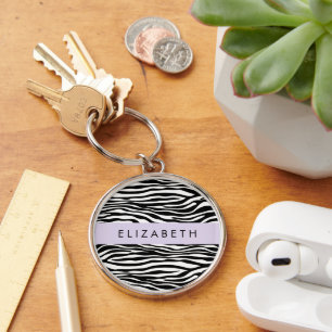 Chaveiro Impressão Zebra, Stripes, Preto E Branco, Seu Nome