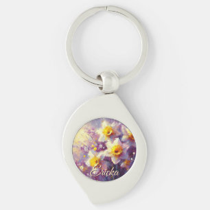 Chaveiro Impressionista Daffodil Floral Purple Personalizad