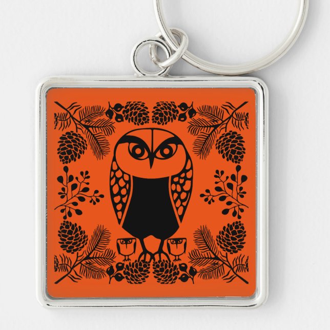Chaveiro Impressões Folk Art Owl (Frente)