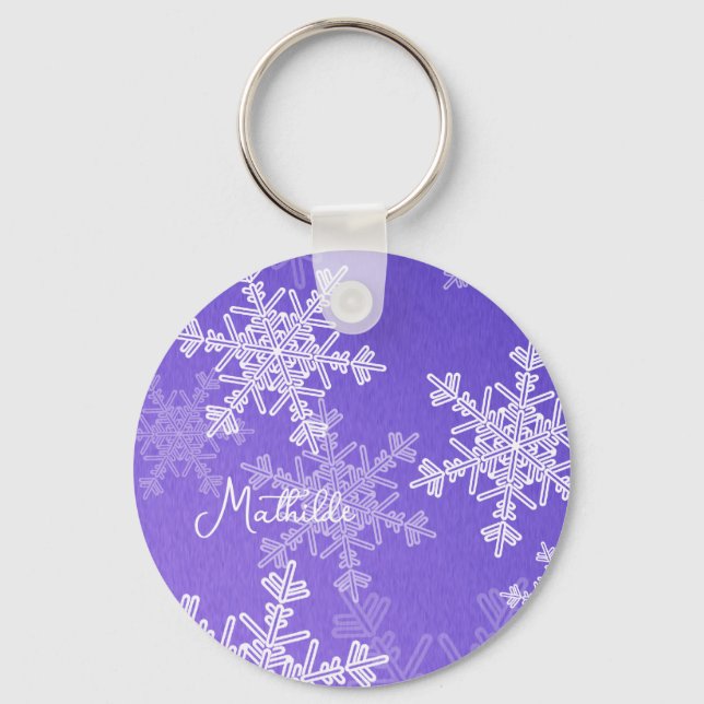 Chaveiro Indigo White Snowflakes Minimalista Nome de Natal (Frente)