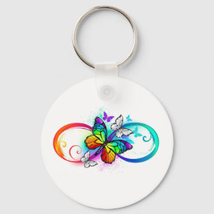 Chaveiro Infinidade brilhante com borboleta arco-íris