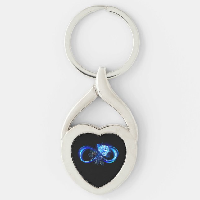 Chaveiro Infinito brilhante com rosa azul (Frente)