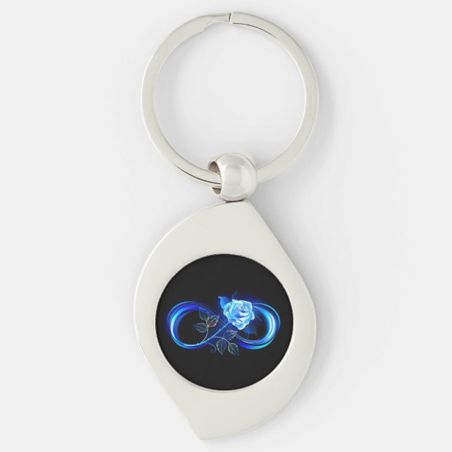 Chaveiro Infinito brilhante com rosa azul (Frente)
