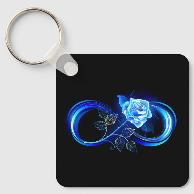 Chaveiro Infinito brilhante com rosa azul (Frente)