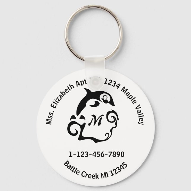 Chaveiro Informações de contato da casa do golfinho Chaveir (Frente)