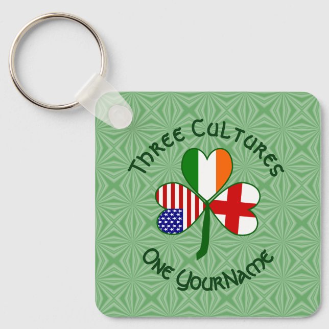 Chaveiro Inglês Irish American Flags Shamrock Seu Nome (Frente)
