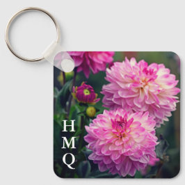 Chaveiro Iniciais de Flor Dahlia Rosa e Branca