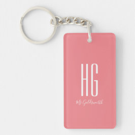Chaveiro Iniciais de Monograma Personalizadas Nome Rosa Cor