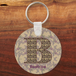 Chaveiro Iniciais Monograma B Floral Vintage Personalizado