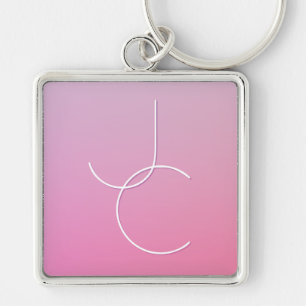 Chaveiro Iniciais Sobrepostas Modernas 2 Pink Ombre