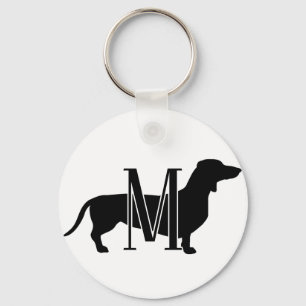 Chaveiro Inicial do Monograma Eu Amo Dachshunds Silhueta 