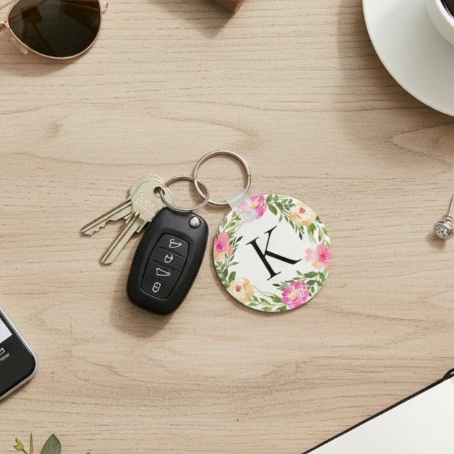 Chaveiro Inicial Floral Rosa (Criador carregado)