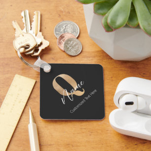 Chaveiro Inicial Moderna Monogramada Q & Nome Personalizado