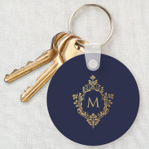 Inicial Monograma Azul Marinho Elegante Dourado Fa