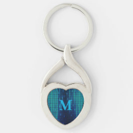 Chaveiro Inicial monograma de brilho azul elegante
