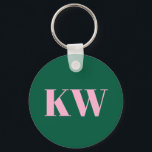Chaveiro Inicials Personalizadas Rosa Verde Moderno Monogra<br><div class="desc">Este porta-chaves personalizado apresenta iniciais serifadas em rosa suave sobre um fundo verde.</div>