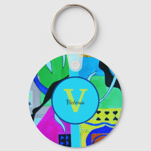 Chaveiro Inspiração Abstrato de Moda Azul do Matisse