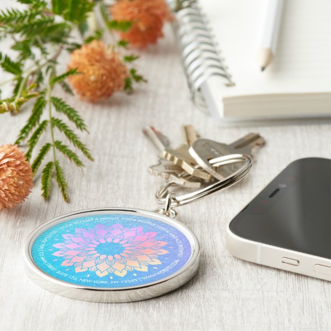 Chaveiro Instrutor de Meditação Yoga Rosa Gold Foil Mandala (Lateral)