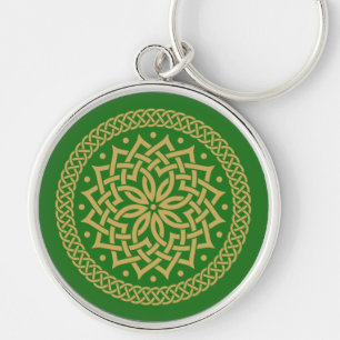 Chaveiro Intrincado Mandala de Flor Celta em Ouro
