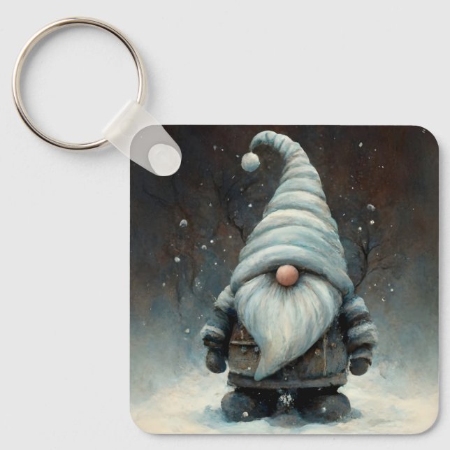 Chaveiro Inverno Gnomo em uma Floresta de Neve (Frente)
