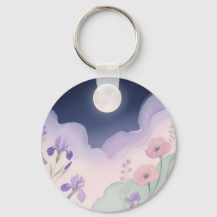 Chaveiro Íris Floral Noturna aquarela Lua Cheia