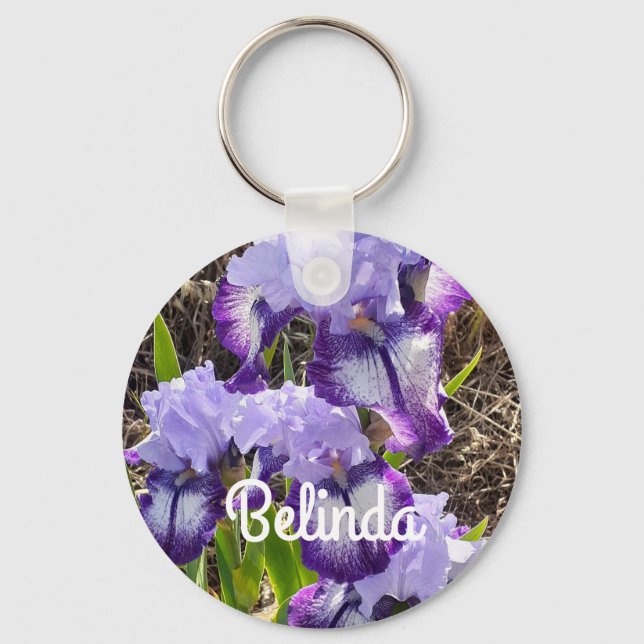 Chaveiro Iris Irises Flor Roxo Nome (Frente)