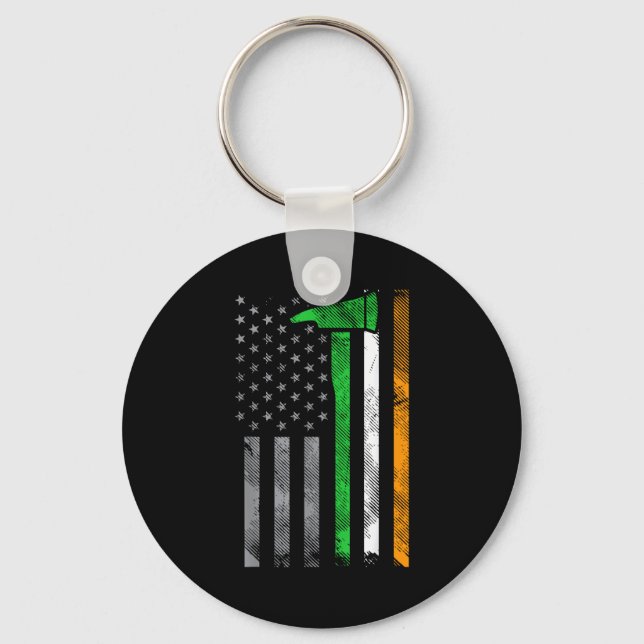 Chaveiro Irish American Us Flag Firefighter Axe Fire St Pat (Frente)