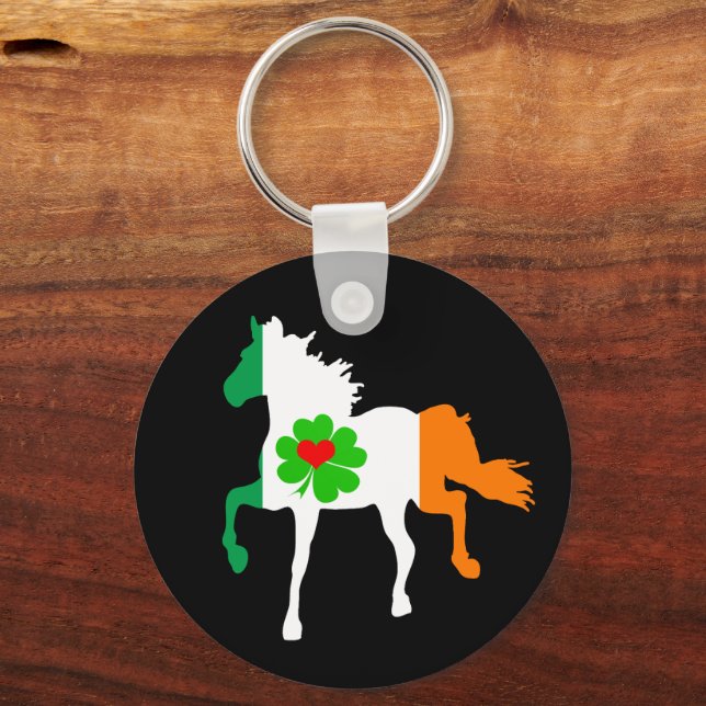 Chaveiro Irish Flag, Irish Horse running, shamrock /Ireland (Frente)