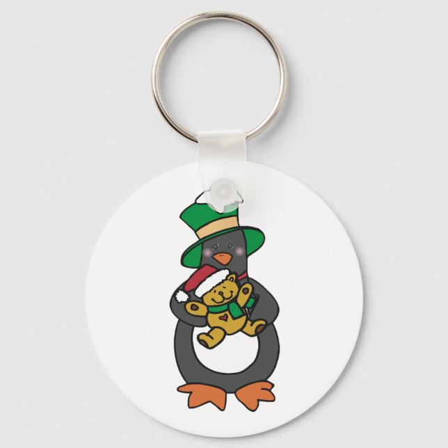Chaveiro Irish Penguin Holding Christmas Teddy Bear (Frente)