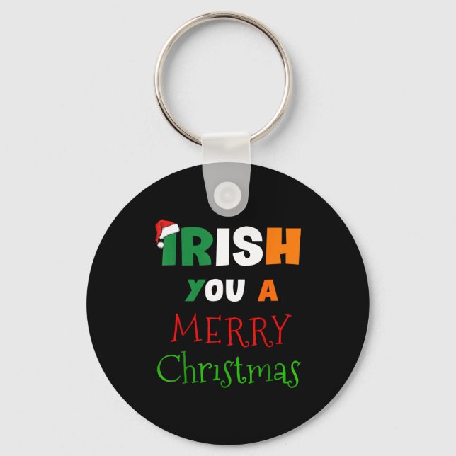 Chaveiro Irish You A Merry Christmas Ireland Flag Xmas Hat  (Frente)