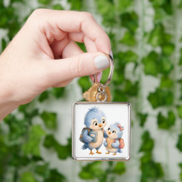 Chaveiro Irmãos de Pássaros Fofos Pingente Quadrado