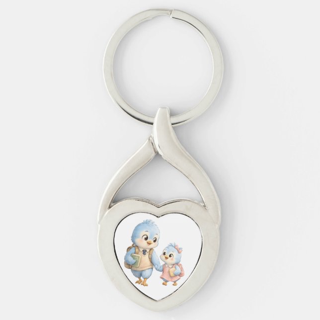 Chaveiro Irmãos de Pássaros Pingente de Metal (Frente)