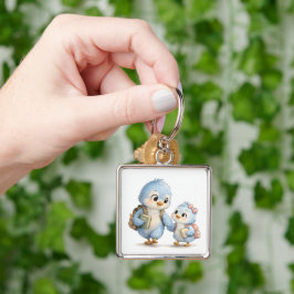 Chaveiro Irmãos Pássaros Fofos Pingente Quadrado