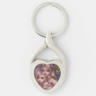 Chaveiro Irmãs Fadas entre Flores na Floresta