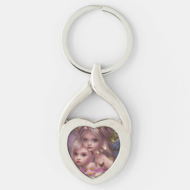 Chaveiro Irmãs Fadas entre Flores na Floresta (Frente)