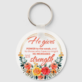 Chaveiro Isaiah 40:29 Ele dá ao poder Escritura Floral Verm